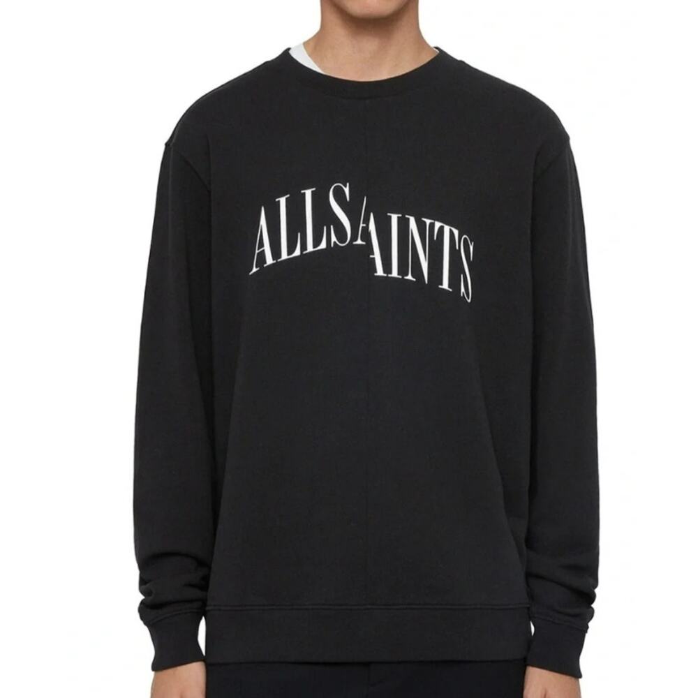 AllSaints Oversized Black Crewneck Sweatshirt L Distressed Graphic Pullover